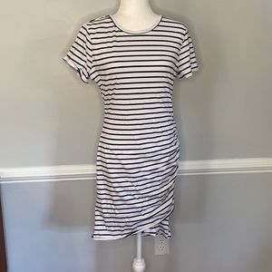 BTFBM Women's Size Medium Striped Round Neck Sleeveless Ruched T-Shirt Dress